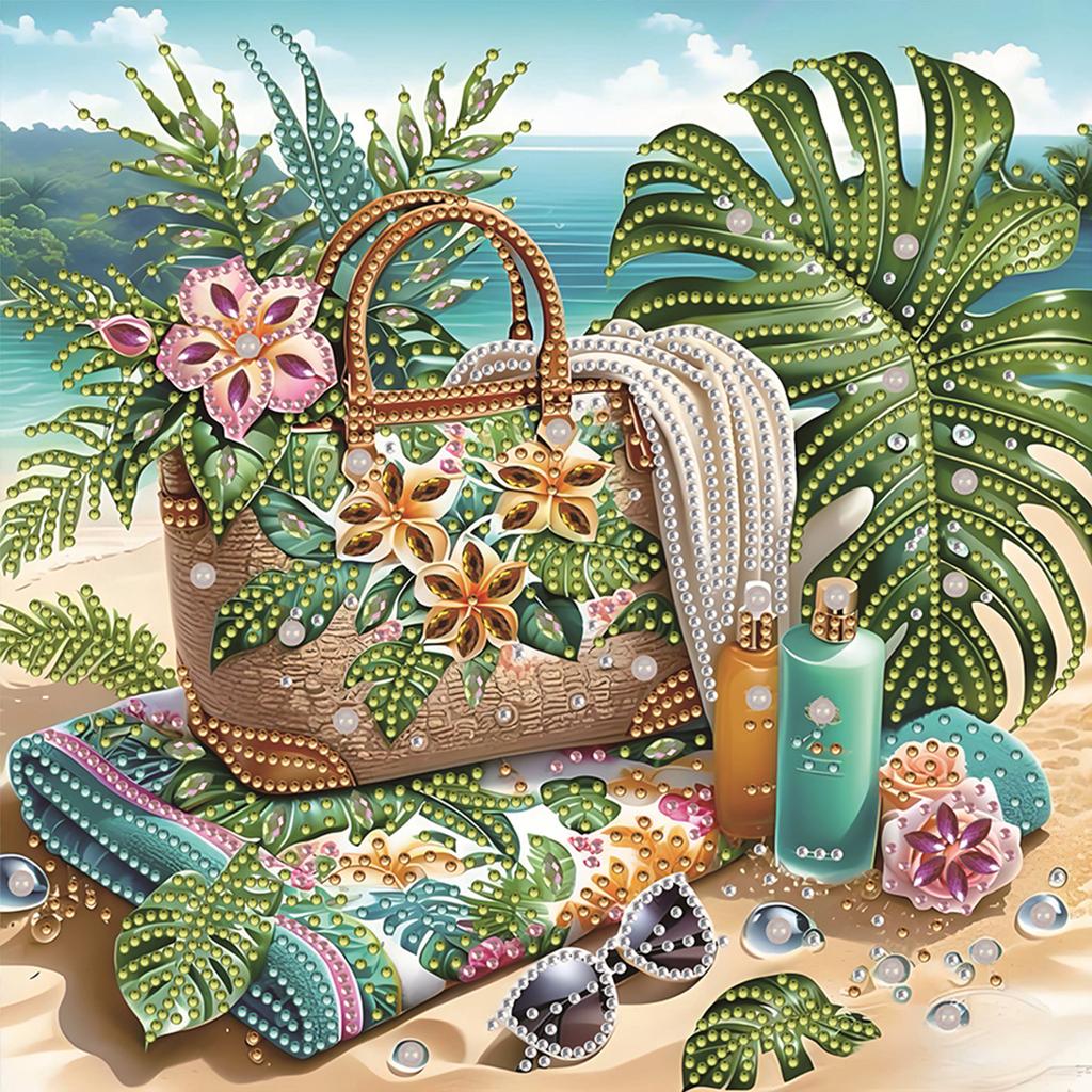 Summer Beach Special Shaped 5D DIY Partial Drill Diamond Art Kit for Adults Home Wall Decor Diamonds Dots Gem Art Kits 30x30cm