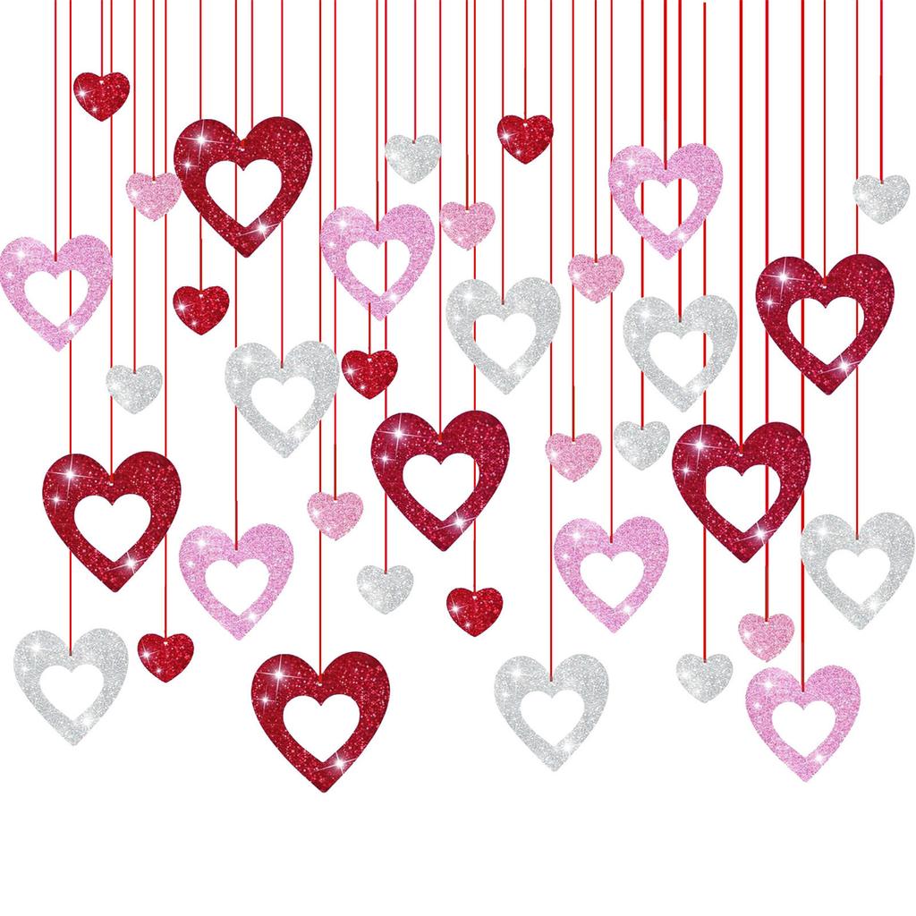36Pieces Glittering Sequins Heart Pendant Love Heart Ornament For Valentines Day Wedding Bridal Showers Engagement Party