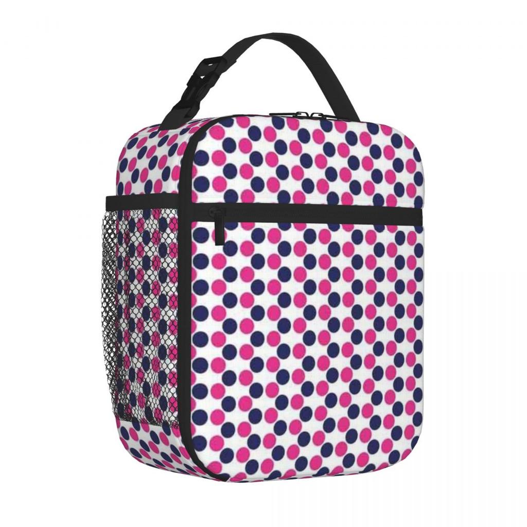 Bestselling Large Blue Pink Polka Dot Design Simple Cooler Lunch Bag Preschool Lunch Office Lunch Bag