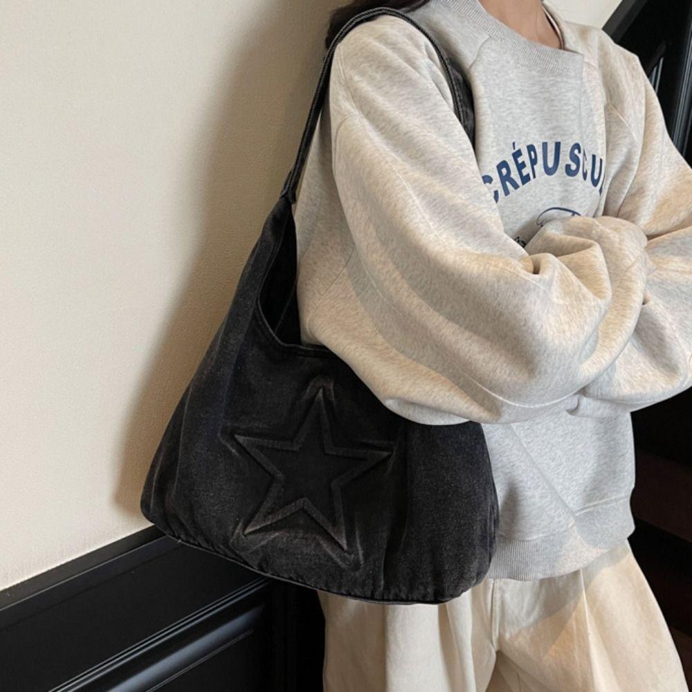 Large Capacity Canvas Shoulder Bag Leisure Women Handbag Temperament Denim Tote Bag  Women