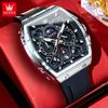 Relojes OLEVS para Hombre Moderno Correa de Silicona Fase Lunar Fecha Automática Esfera Grande de 43 mm Relojes de Pulsera Originales Impermeable Cronógrafo 2942