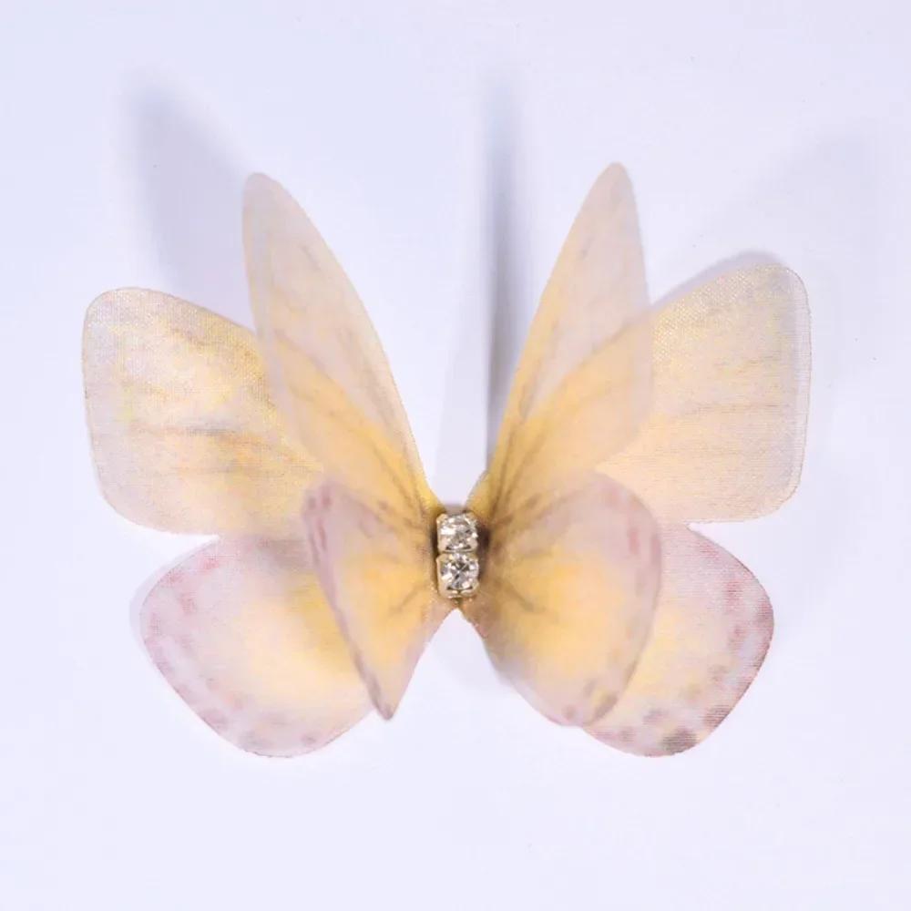 50 Stück 3D Organza Stoff Schmetterlings-Applikationen Doppellagige Chiffon Schmetterlings-Stickerei-Aufnäher Handgefertigte Haarnadel-Accessoires