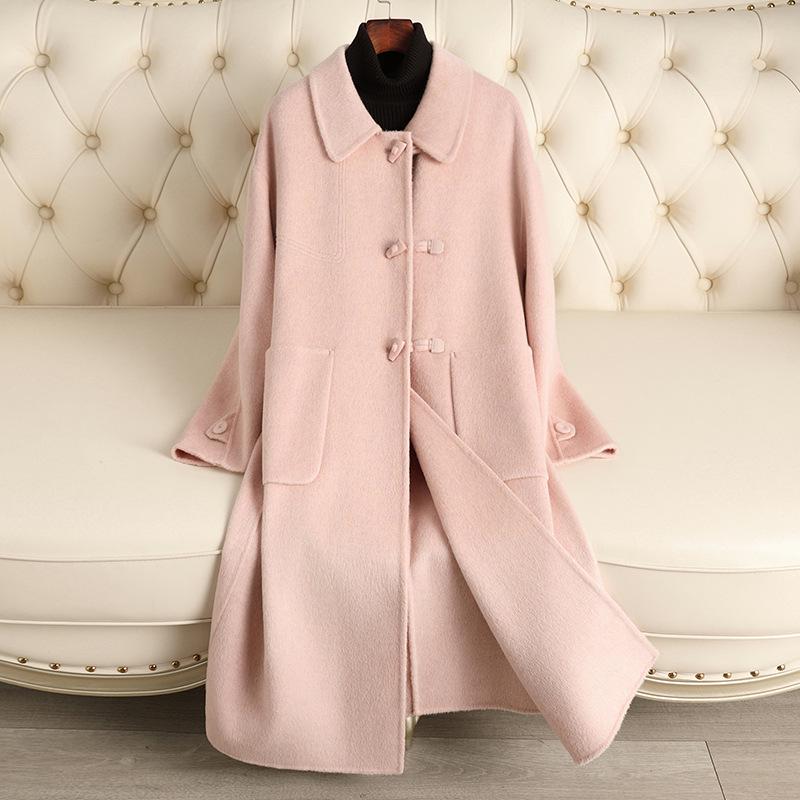 

Двустороннее шерстяное пальто - 2024 Высококачественная осенне-зимняя женская верхняя одежда в стиле легкой роскоши Medium розовый