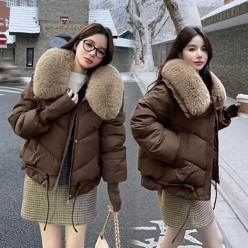 Short cotton-padded clothes, large fur collar cotton-padded jackets, winter 2025 new cold-proof and sweet wind-padded clothes, women's thickened