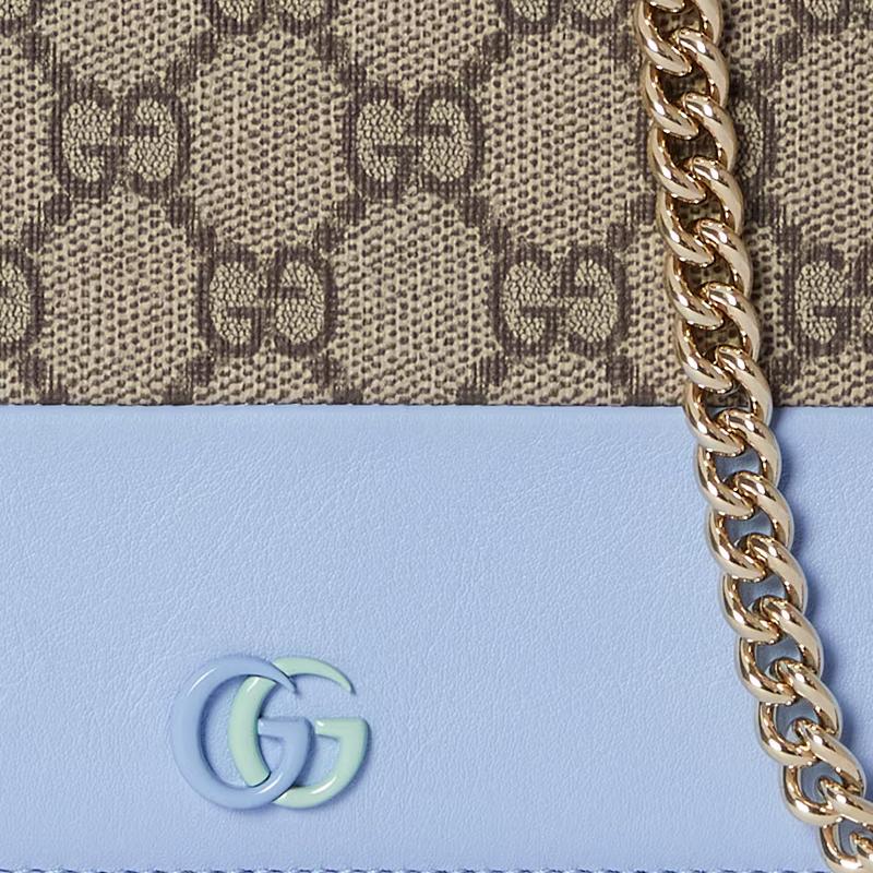 Gucci GG Marmont Color Block Design Brass Hardware Snap Closure Canvas And Leather Trim Shoulder Crossbody Wallet Women wallet 790060-AADQG-4947