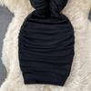 Sexy Short Sleeved High Waist Slimming Pleated Square Collar Wrapped Hip Dress