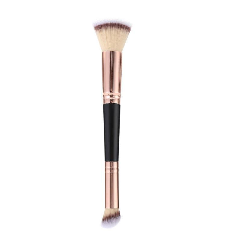 5 Double-Ended Makeup Brushes: Foundation, Blush, 3-Color Contour, Soft Bristle, Loose Powder, Beauty Tool Set