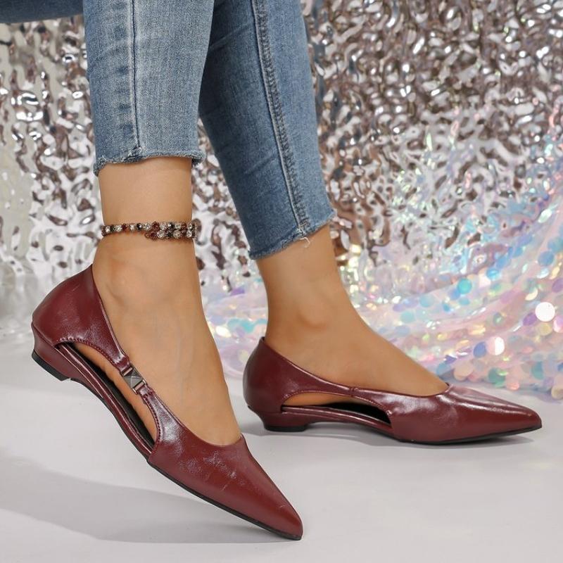 Fashion Pointed Toe Hollow Flats Shoes Women’s Sandals Soft Leather Trend Summer Shallow Dress Office Shoes Retro Casual