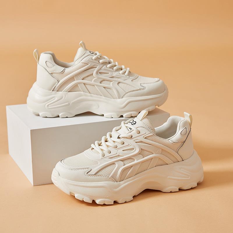 Four Seasons New Women's Outdoor Sports Fashion Thick-soled Mesh Breathable Lace-up Dad Shoes Casual Women's One 2025