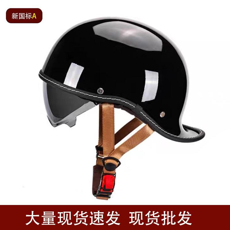 Vintage Style Open Face Motorcycle Helmet Men Retro American Cruiser Half With Chin Strap