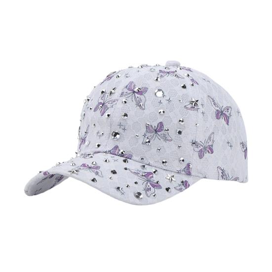 

Baseball Hat Adjustable Back Buckle Butterfly Design Curved Brim Sun Protection Lace Hat with Rhinestones Inlaid Women Headwear фиолетовый