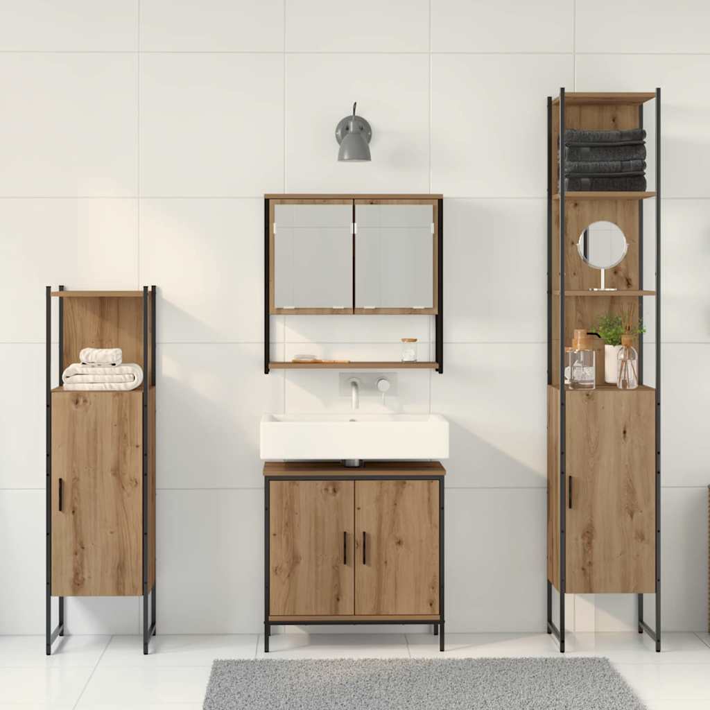 Bathroom Furniture Set with Shelf with Door 4 pcs Brown Engineered Wood