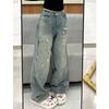 Women's American Retro Ink Splatter High Waist Wide Leg Jeans - Autumn/Winter Casual Slimming Design