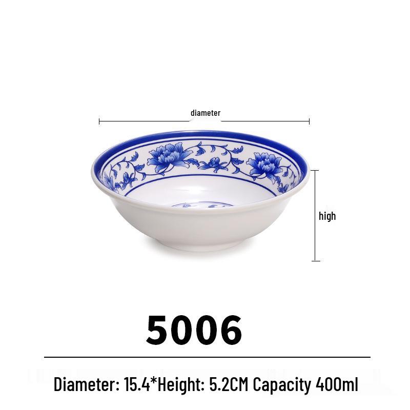 Blue & White Melamine Noodle Bowl: Imitation Porcelain Tableware for Ramen, Soup, Wonton, or Beef Noodles in Noodle Shops