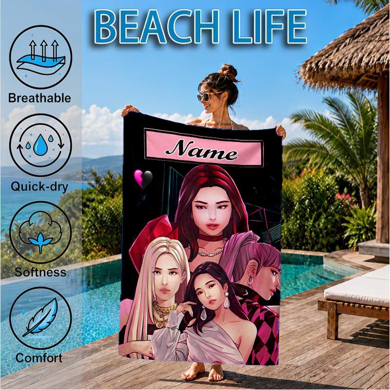 Custom Name Kpop Group Fashion Beach Towel Microfiber Beach Towel, Lightweight and Quick-Dry, for Summer Travel, Swimming Pool Gift