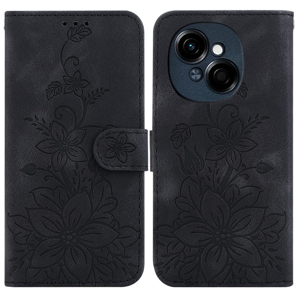 For TECNO Spark Go 2025/Spark Go 1/Pop 9 4G Case Lily Flower Imprint Leather Phone Cover with Stand