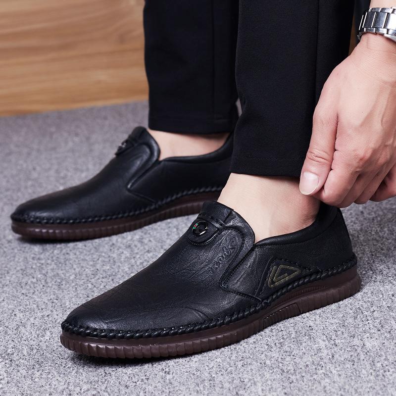 2025 new men's casual shoes soft leather beef tendon sole Doudou shoes genuine leather breathable leather shoes men's
