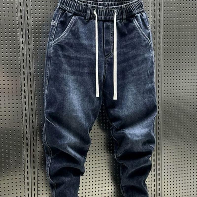 Jeans Casual alla Moda con Vita Elastica Pantaloni Harem Larghi Primavera Uomo
