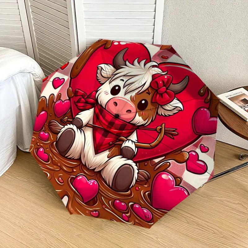 1pc Valentine's Day Cow Heart Umbrella with Plastic Handle,Suitable for All Seasons Home Travel Outdoor UmbrellaDD292