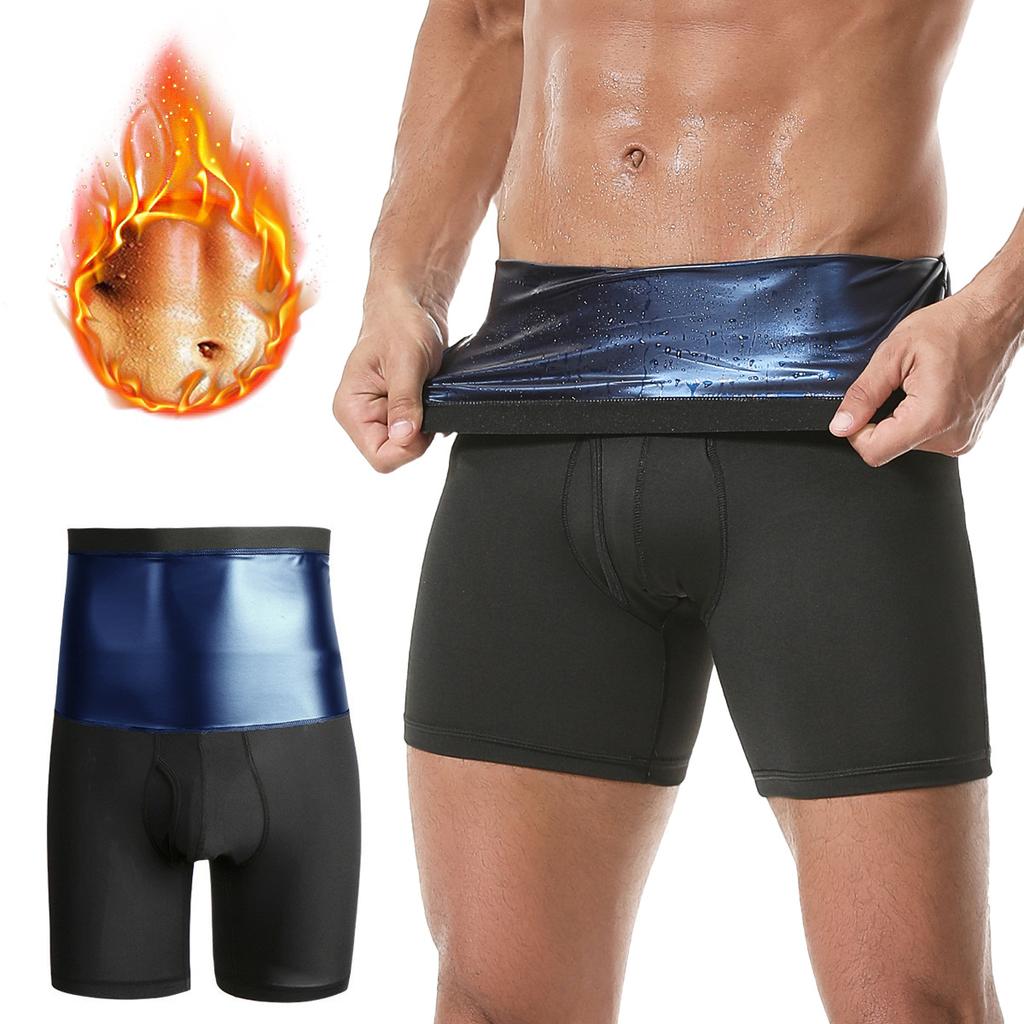 Sauna Shorts for Men Sweat Pants High Waisted Compression Underwear Tummy Control Shapewear Workout Training Capris Body Shaper Boxer Briefs