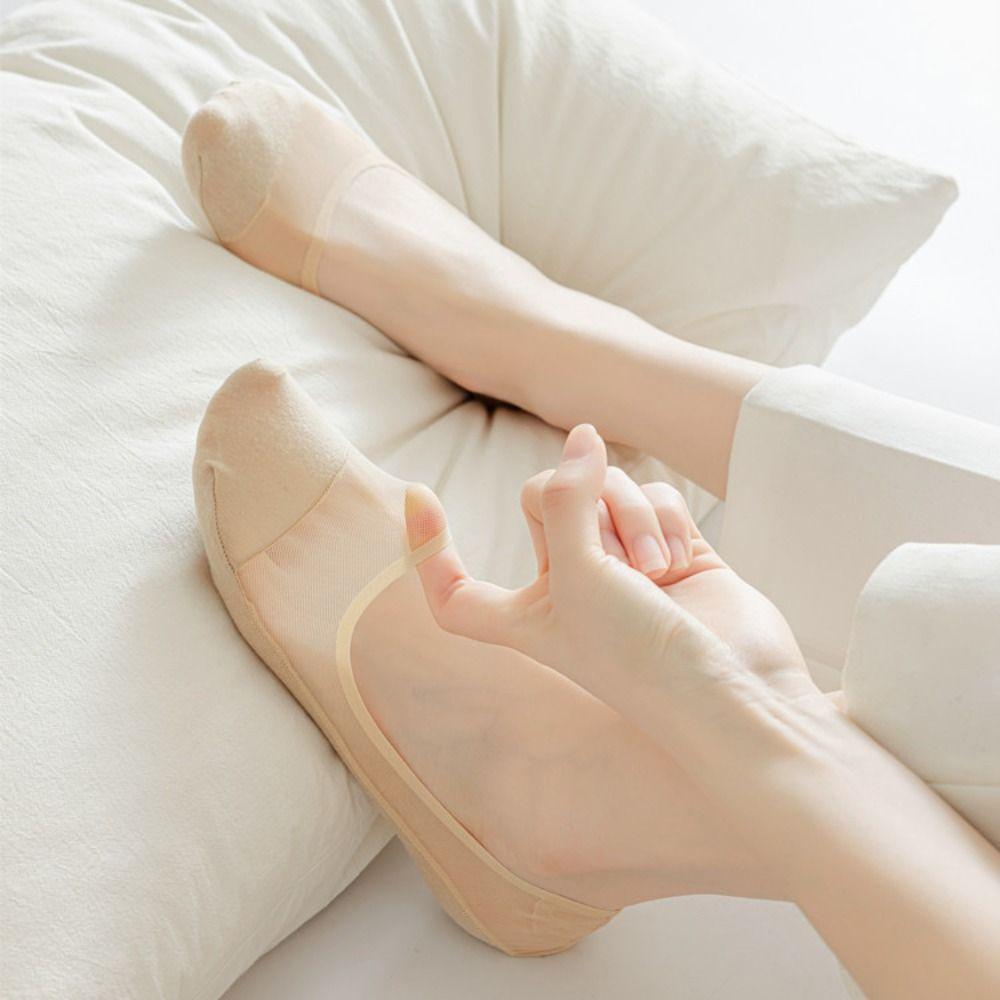 Halkfria Osynliga Båtsockor Bomullsbotten Isilkesstrumpor Mode Dam Båtsockor Sommar