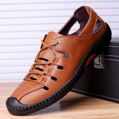 Mode2024 Herren Echtleder Schuhe Herren Sandalen Langlebige Handgefertigte Nähte Geschlossene Zehenpartie Rutschfeste Schuhe Für Drinnen Draußen Strand