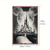 1pc Iron Painting Disney Mickey Avatar Castle Night View Black and White Metal Sign Iconic Character, Suitable for Living Room,