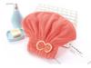 Coral Velvet Bowknot Princess Shower Cap - Soft, Water-Absorbing High-Density Hair Drying Hat