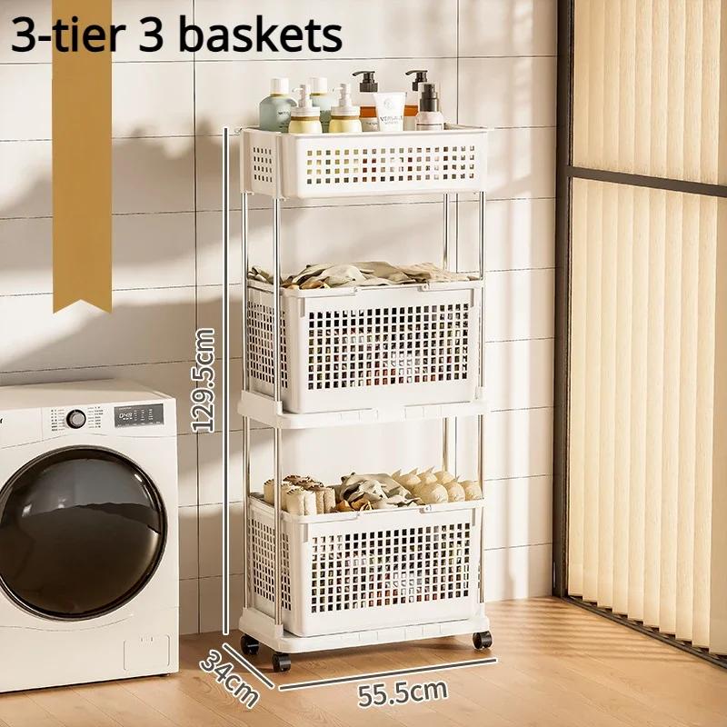 Cesto de Roupa Suja Portátil de Mão Cesto de Lavanderia com Roda Móvel Grande Capacidade Carrinho de Armazenamento Multifuncional para Banheiro