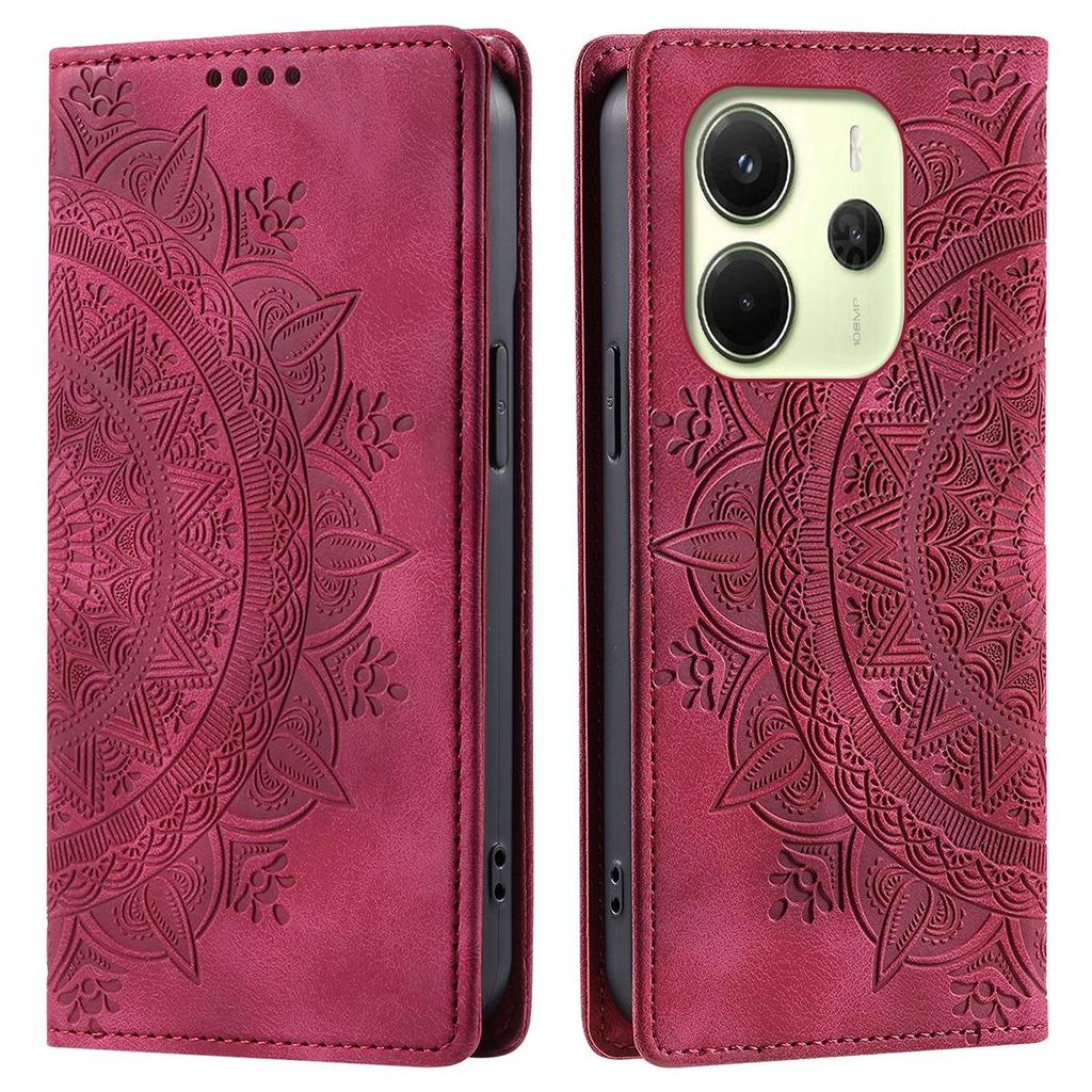 For Xiaomi Redmi Note 14 5G Mandala Embossed PU Leather Flip Wallet Case Magnetic Closure Cover