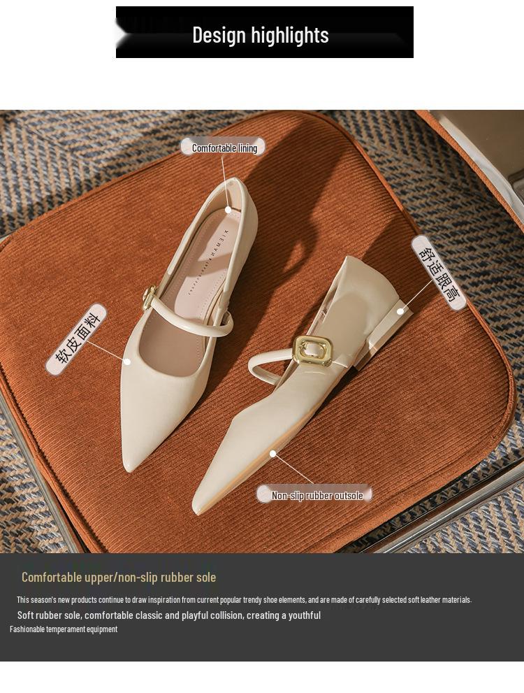 Fashionable French Pointed Toe Beige & Black Flat Shoes for Women