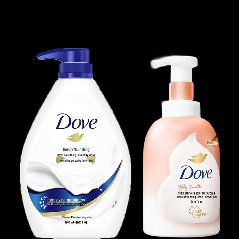 Dove White Peach Scented Bath Foam & Deeply Nourishing Body Wash Duo