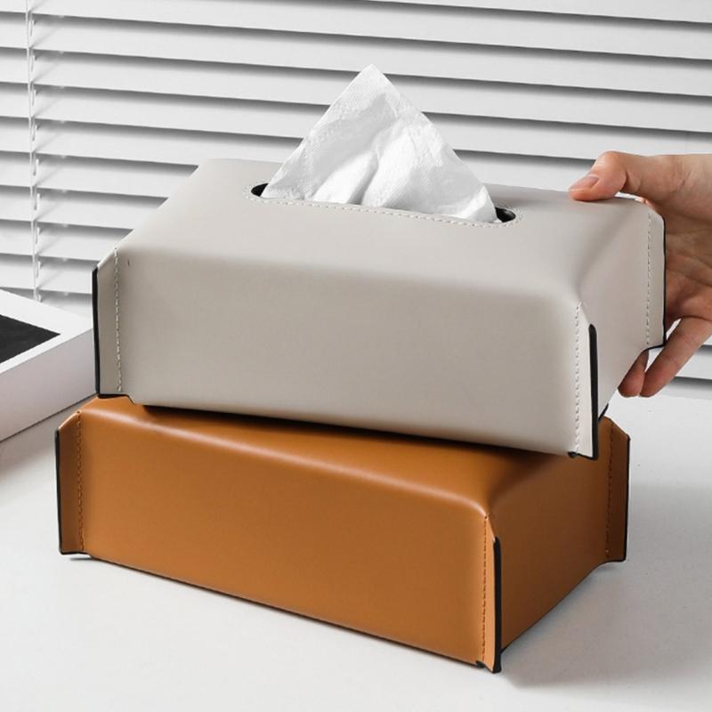 PU Leather Tissue Box Rectangular Paper Towel Container Elegant Tissues Storage Case Refillable Napkin Dispenser