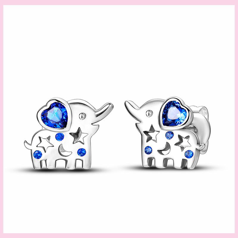 New 925 Silver Chameleon Unicorn Cute Stud Earrings Zircon Blue Eyes Flower Small Earrings For Women Girls Lovely Jewelry Gift
