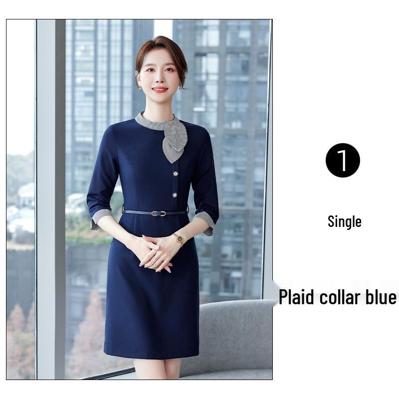 2024 Elegante Professionelle Arbeitskleidung für Frühling & Herbst: Kleid im Göttinnen-Stil für Verkaufs-, Empfangs-, Schönheitssalon- und Flugbegleiterrollen