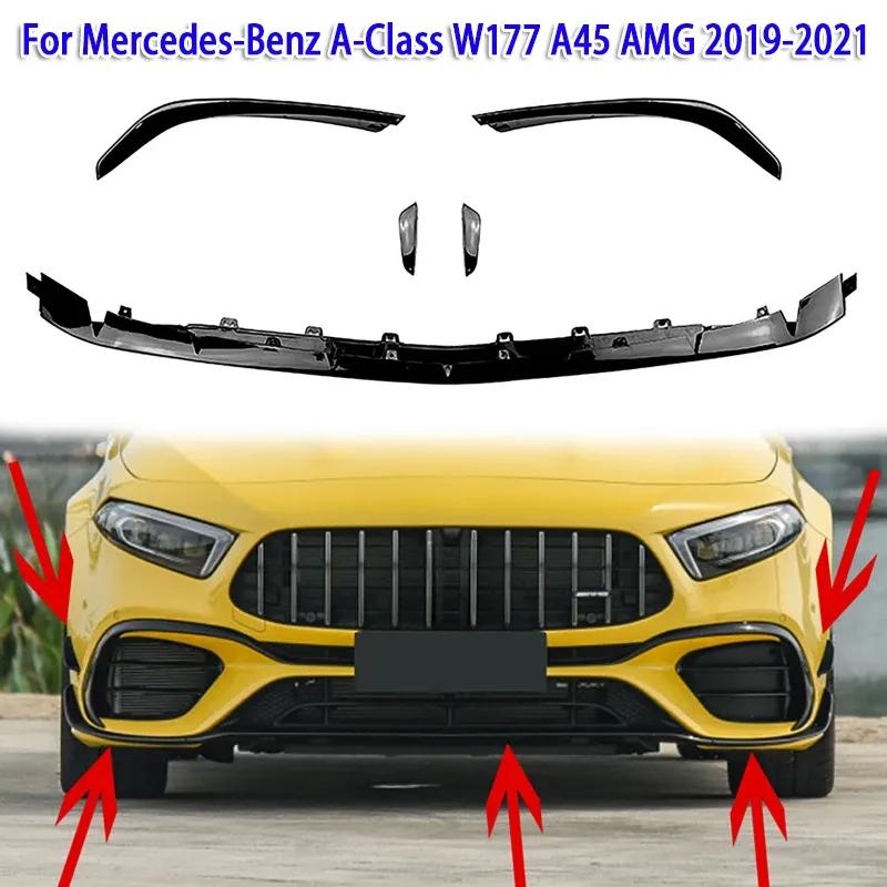Set da 5 pezzi Spoiler Labbra Sottoparaurti Anteriore Lama Inferiore Splitter per Mercedes Benz Classe A W177 A45 AMG 2019-2021