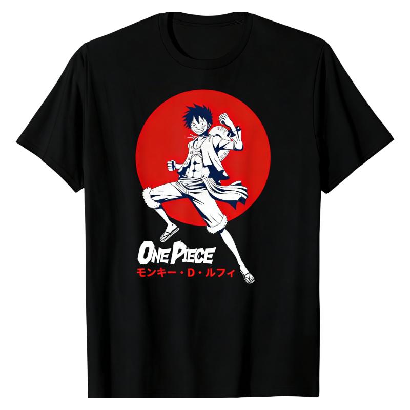 Monkey D Luffy One Piece TShirt Japanese Red Sun Character Print Cotton Lightweight Breathable Casual Everyday Fashion Tops