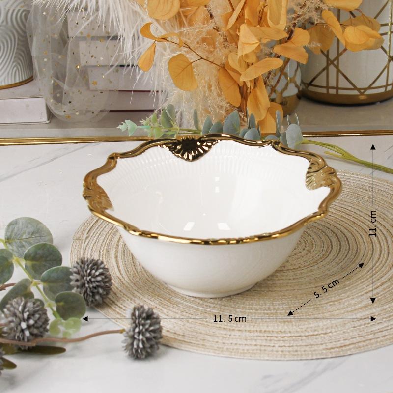 Ceramic Gold Edged Dining Plate Fish Plate Steak Plates Pasta Dish Fruit Dish Salad Bowl Soup Bowl Dessert Plates Coffee Cup Mug