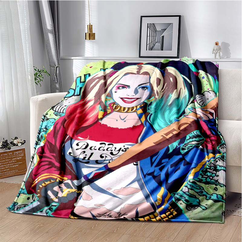 H-Harley-Quinns Movie Character Print Flannel Blanket Cozy Warm Throw Bedroom Sofa Birthday Present Indoor Home Lounge Decor