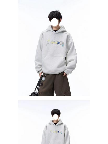 Men's Autumn/Winter American Letter Embroidered Hooded Sweatshirt - Loose Fit, Plus Velvet, Thickened Heavyweight Casual Hoodie Jacket