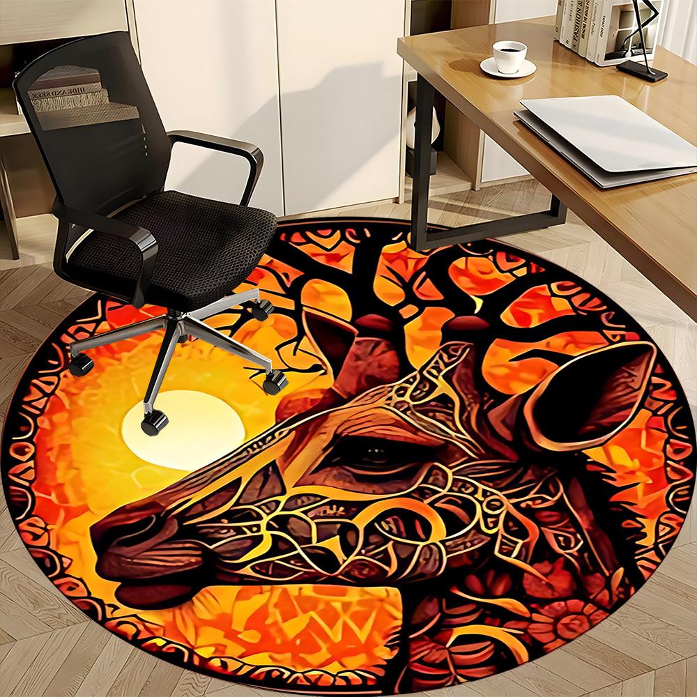 1pc Giraffe Sun Office Round Area Rug, Indoor Mat Suitable For Office, Under Office Chairs Bedroom Living Room Home Decor, Room Deco
