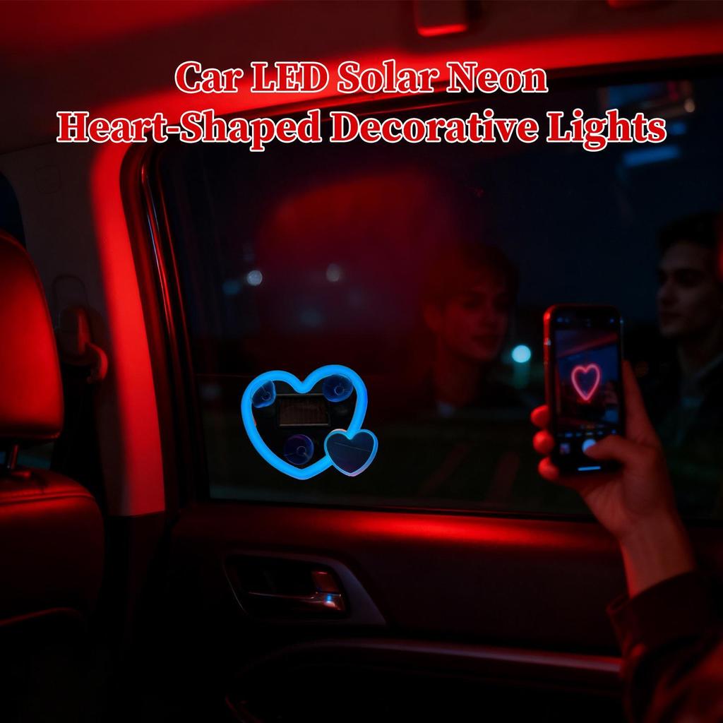 Car LED Lights Interior Solar Heart Shaped Decorative Window Lamp Neon Ambient Light For Triangle Window Decor Automotive