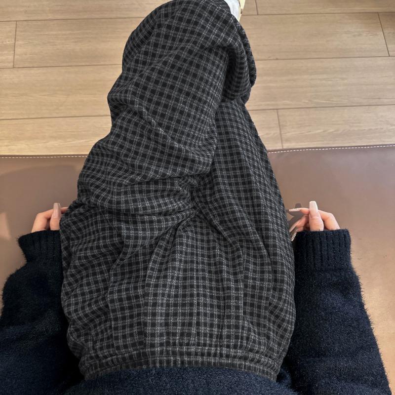 Black plaid pants women's new autumn straight loose lazy loose small elastic waist wide leg pants