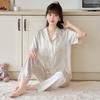 Summer Women's Ice Silk Pajamas, Short-sleeved Trousers Set, Lace Splicing Simulation Silk, Comfortable and Fashionable Loungewear