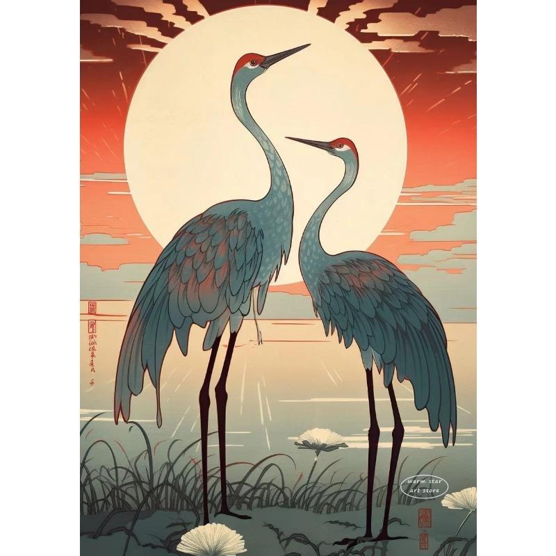 Vintage Japan Landscape Tiger with Great Wave Crane Bird Frog Art Posters Canvas Painting Wall Prints Pictures Room Home Decor