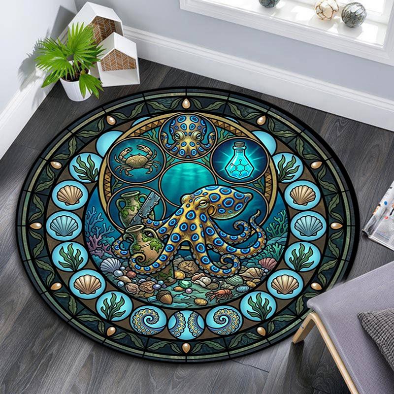 Oceanic Glass Round Area Rug Under Office Chairs Bedroom Living Room Home Decor