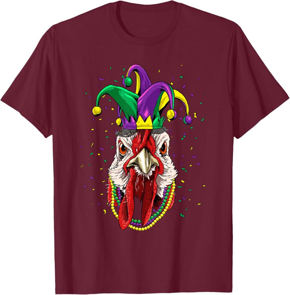 Turkey Mardi Gras  T-Shirt Chicken Animal Lover Graphic Tee Men Casual Cotton