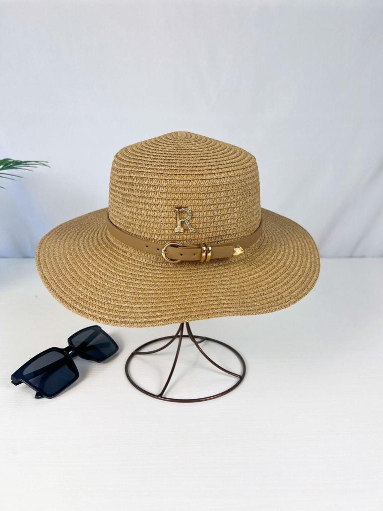 Women's Summer French Retro Straw Hat with Rhinestone 'R'