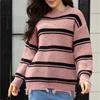 Women's Fashion Loose Winter Contrast Colorblock Striped Tassel Knitted Sweater
