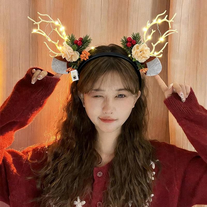 Christmas Headbands Hair Pin Headband Branch Antlers Hair Clip Head Hoop Hair Accessories Glowing Christmas Supplies